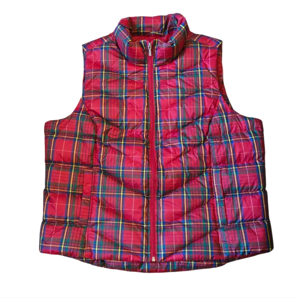 Lands' End Red Plaid Down Vest